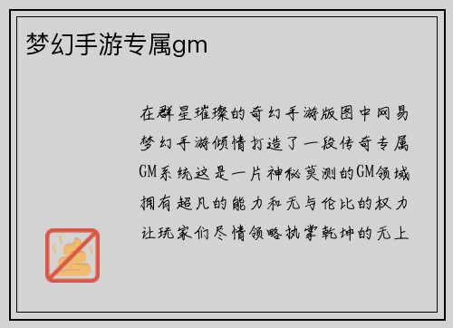 梦幻手游专属gm